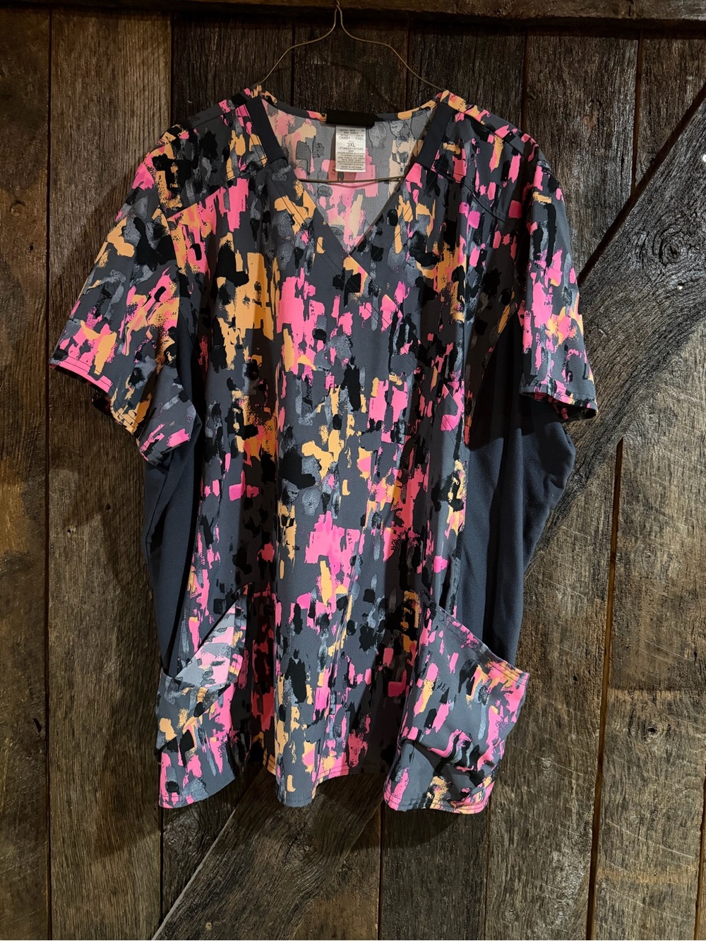 Calvin Klein Abstract Brushstroke Top - Pink, Gray & Mustard medical scrubs